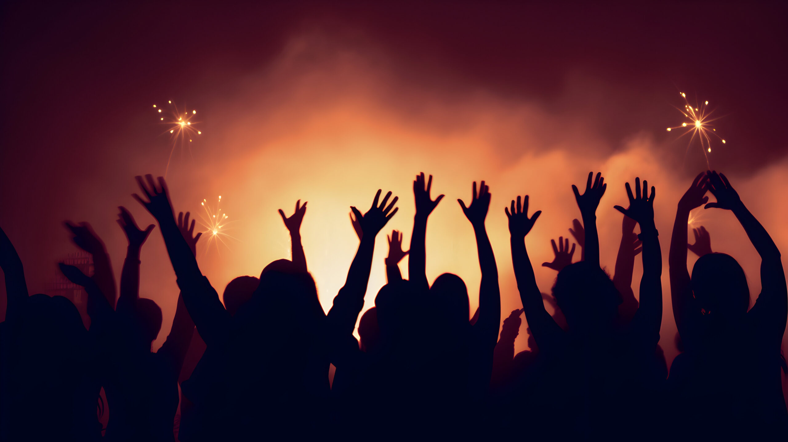 New Year's Eve 2024 fireworks in midnight with copy space text