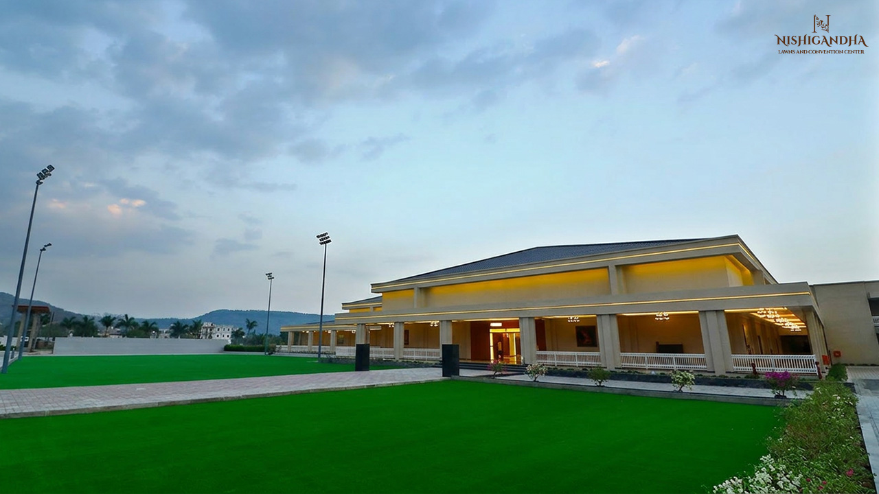 Hinjewadi turf for wedding setup with modern decor and lighting