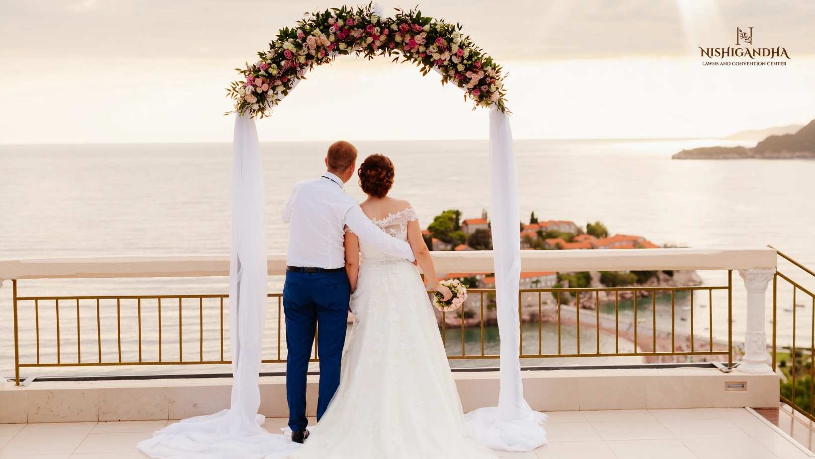 Outdoor destination wedding setup in Pune lawn venue