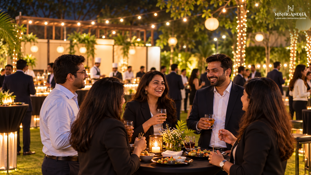 Elegant corporate year-end party and annual day gala venue in Hinjewadi, Pune, with festive décor and event seating.